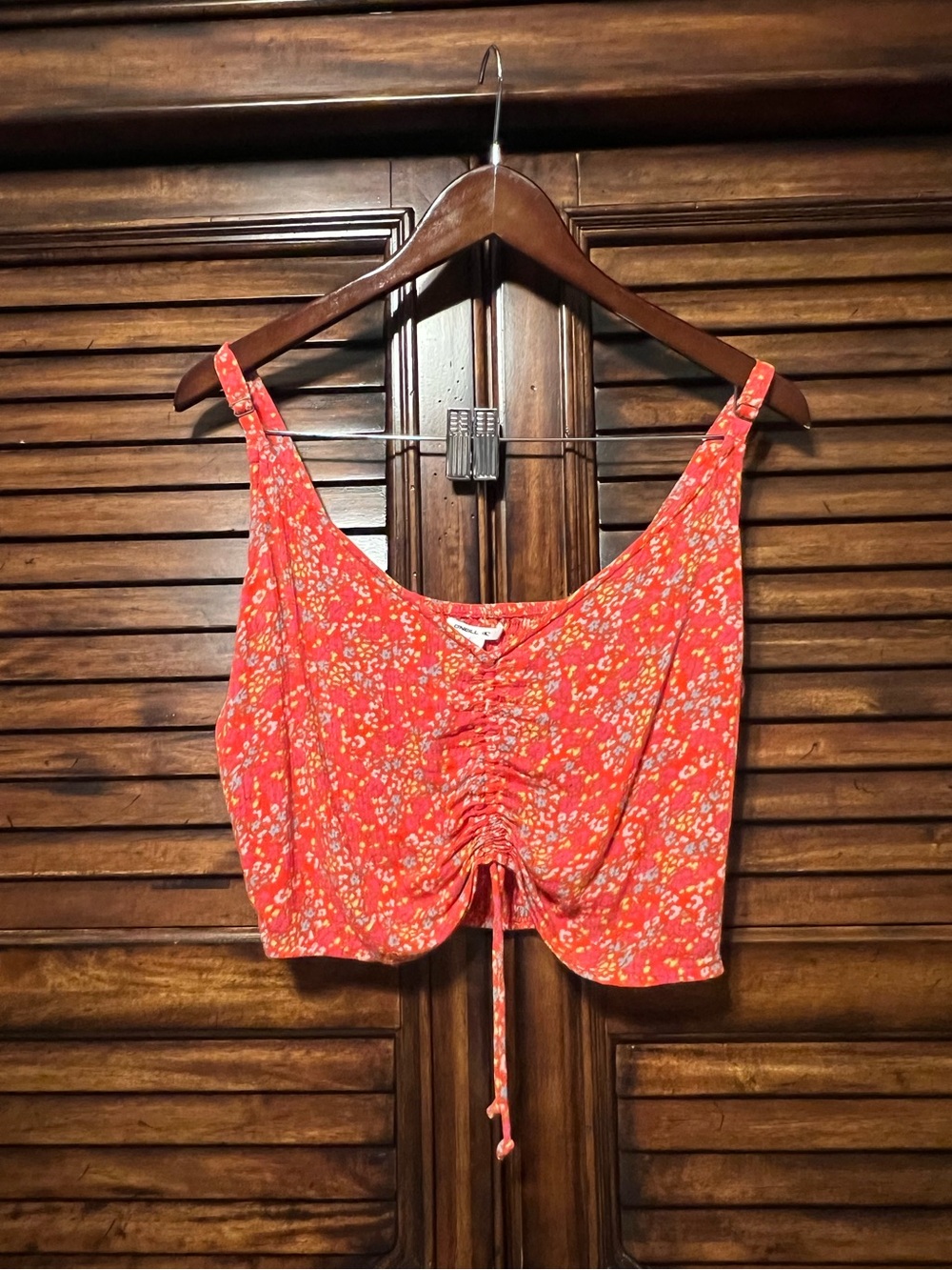 O’Neill Ditsy Floral Ruched Crop Tank Top Smocked Back Adjustable Straps Size‎ L